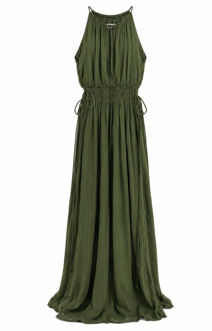 APIECE APART Halter Maxi Dress Size 0 100% Modal Army Green Tie Waist